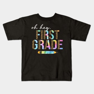 Tie Dye Leopard Oh Hey First Grade Back To School Kids T-Shirt
